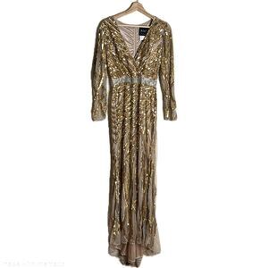 Mac Duggal LONG SLEEVE SEQUIN STREAKED GOWN in copper embellished size 6